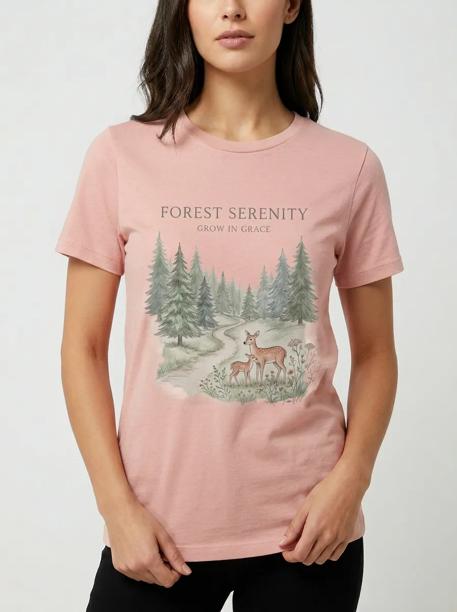 Women's Nature Lover Forest Deer Printed T-shirt