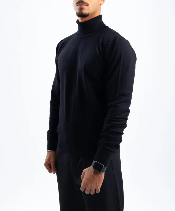 Black Soft Knit High Neck Pullover