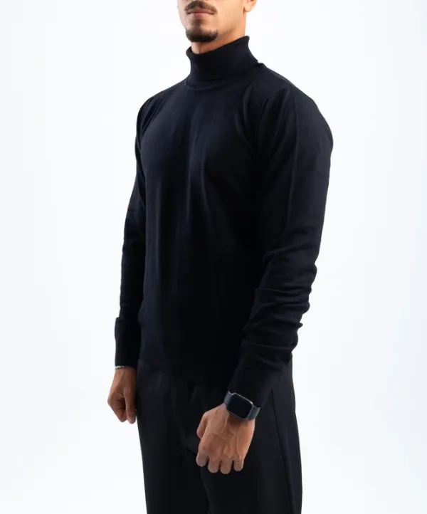 Black Soft Knit High Neck Pullover