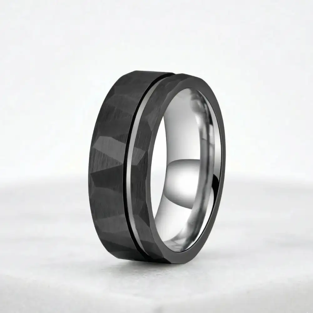 Men's Hammered Tungsten Wedding Band Ring