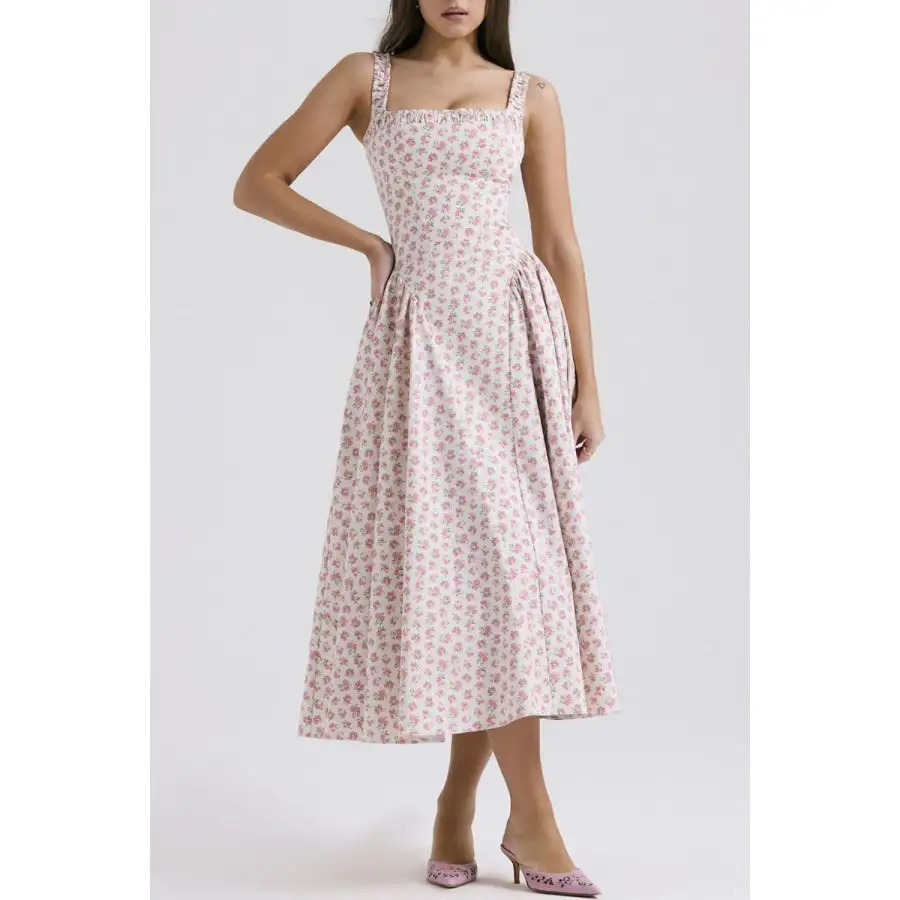 Square Square Neck Wide Strap Midi Dress