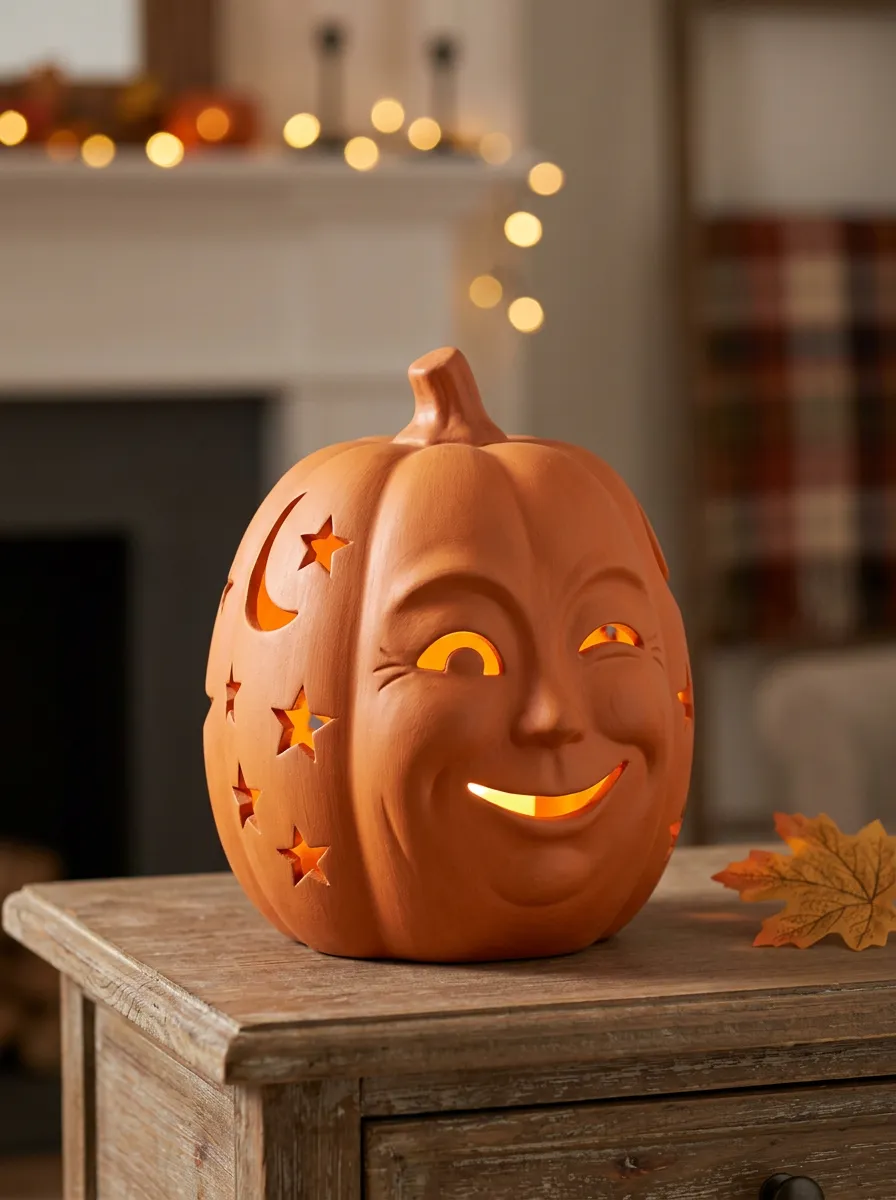 Star-Moon Carved Halloween Pumpkin Light