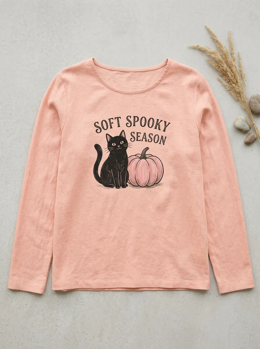 Ghost-Club Pumpkin Halloween Cotton Linen Long Sleeve Top
