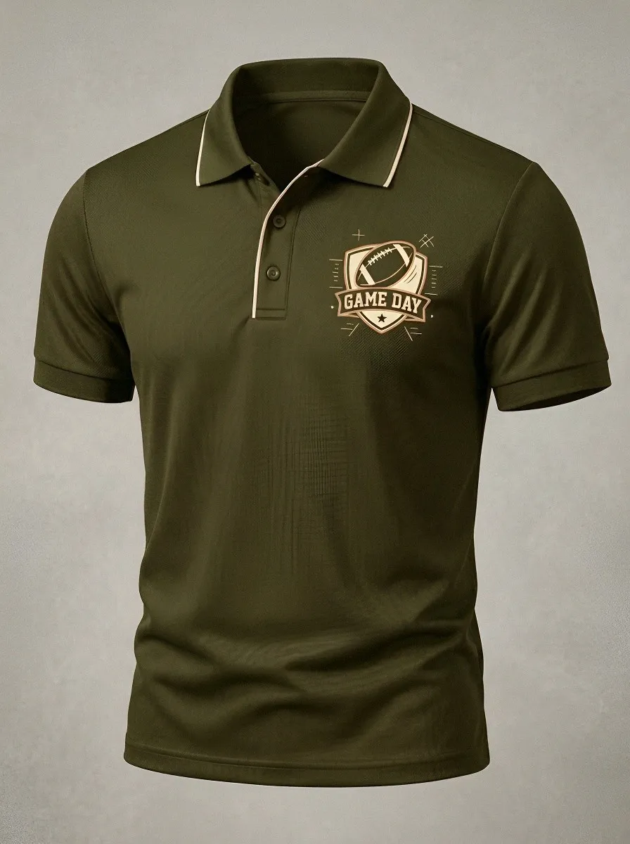 Men's Weekend American Football Game Day Shield Printed Polo Shirt