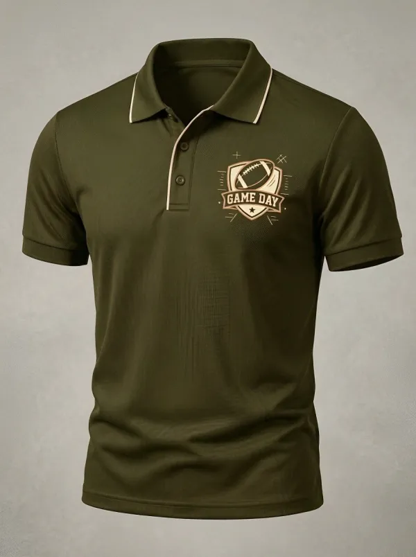 Men's Weekend American Football Game Day Shield Printed Polo Shirt