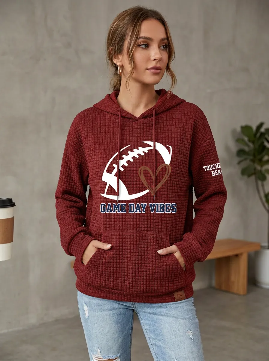 Women's Gridiron Day Vibes Heart Waffle Hoodie