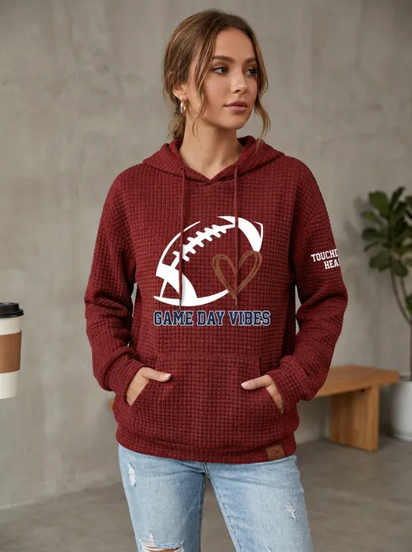 Women's Gridiron Day Vibes Heart Waffle Hoodie