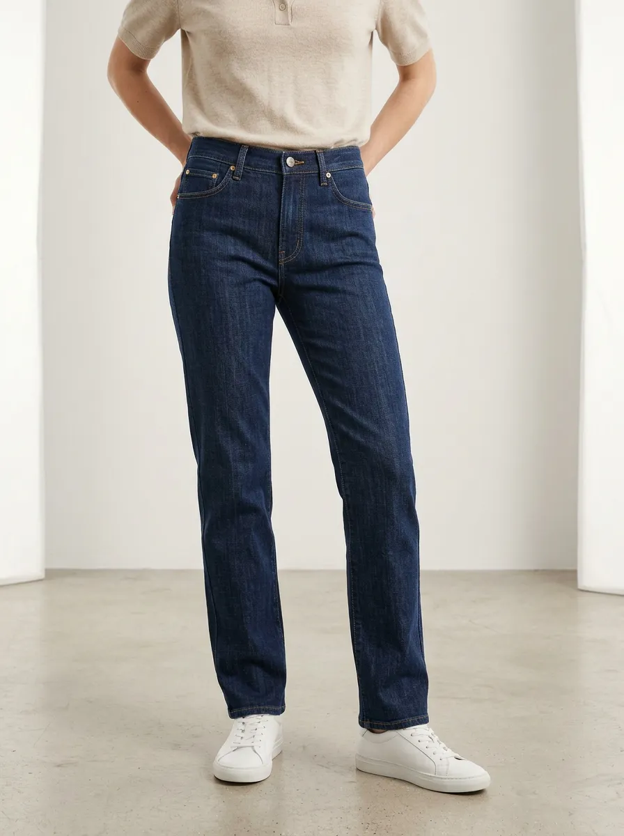 Women's Casual Daily Wear Dark Blue Denim Straight Leg Jeans