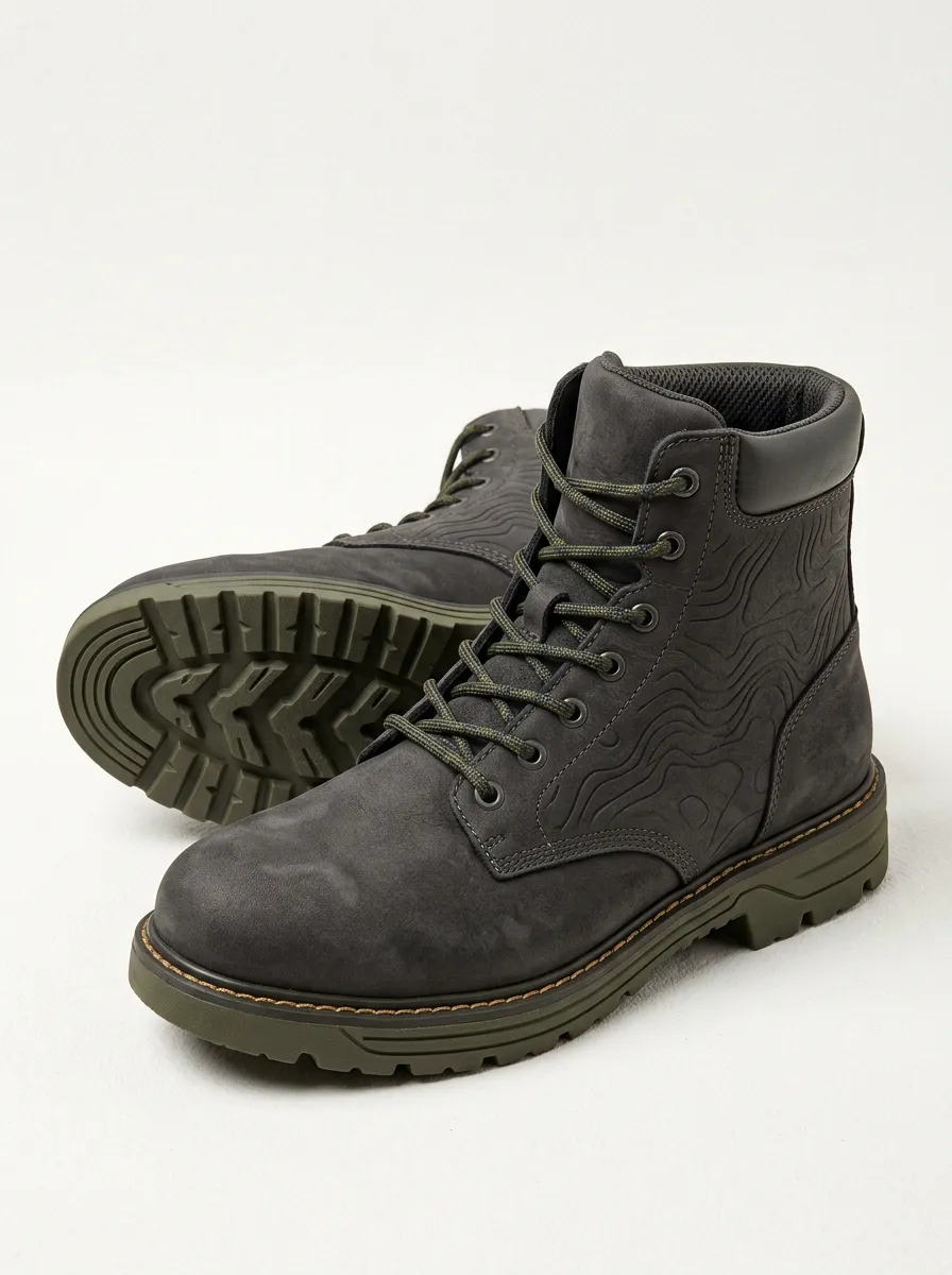Unisex Clean-Lined Outdoor Hiking Topographic Map Print Work Boots