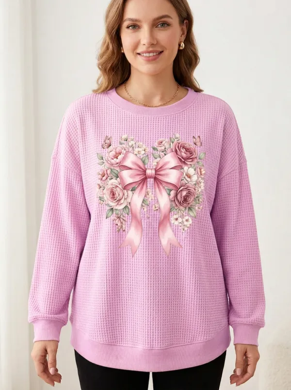 Ribbon Women's Breast Cancer Awareness Waffle Sweatshirt