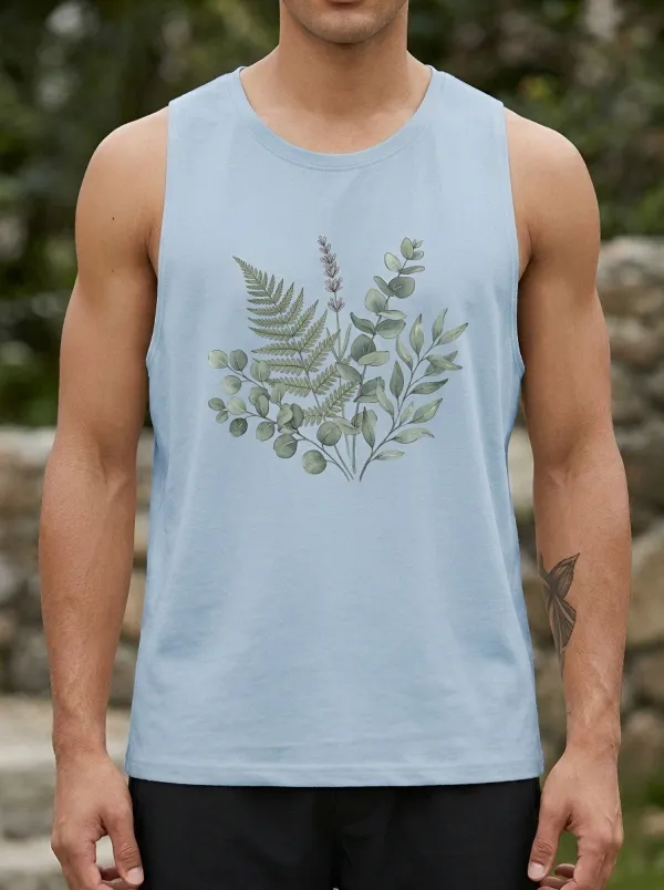 Men's Botanical Nature Lover Fern Eucalyptus Printed Tank Top