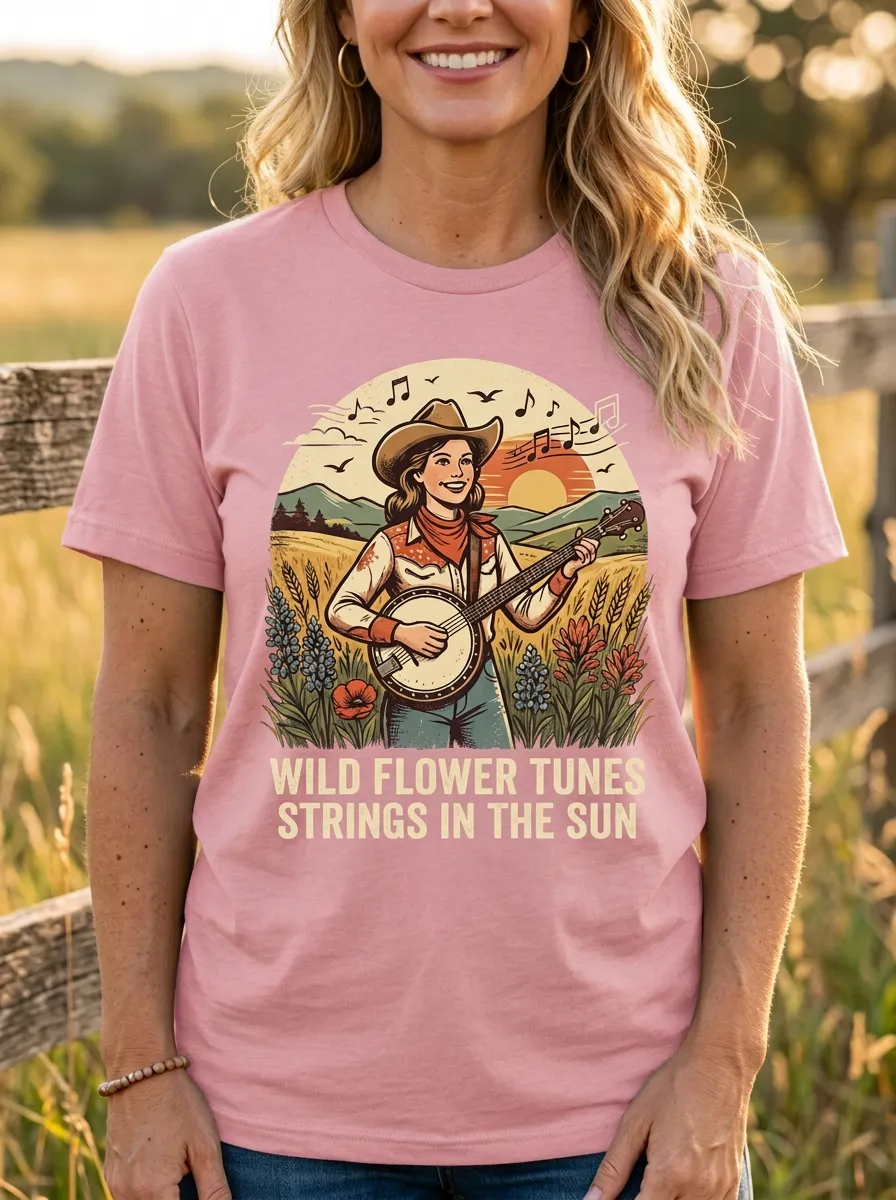 Backroad Banjo Wildflower Women's Country Music Casual T-Shirt