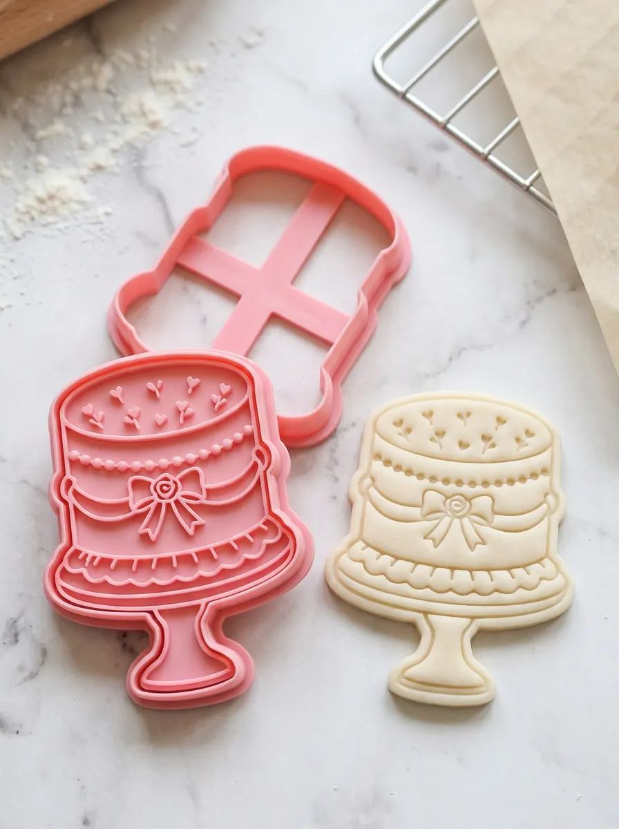 Baker's Birthday Cake Bow Heart Pattern Embossed Cookie Stamp