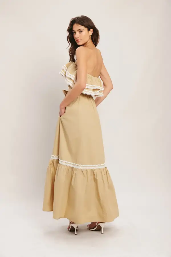 Ruffled Strapless Lace Maxi Dress