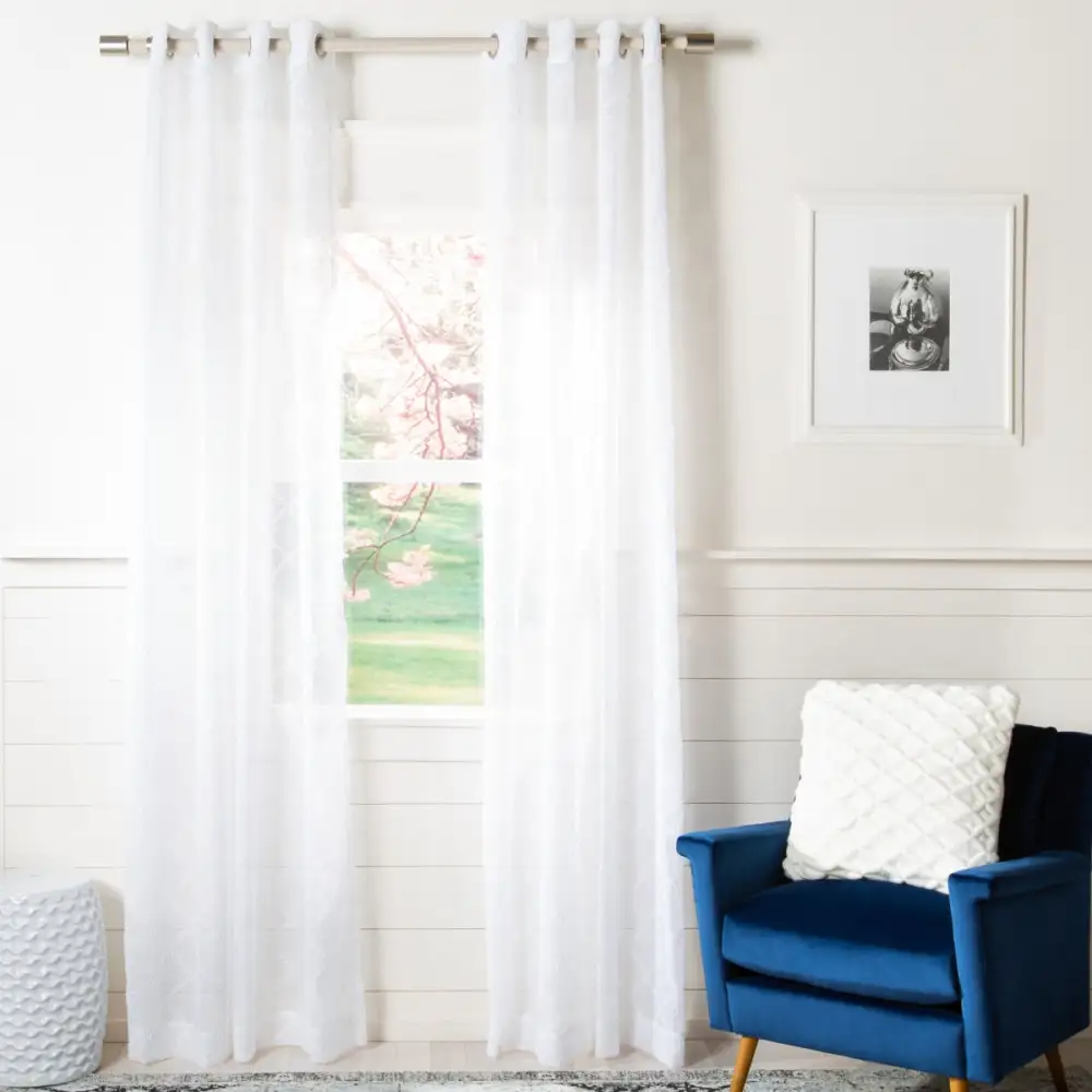Semi-Sheer Embroidered Trellis Embroidered Curtain Panel
