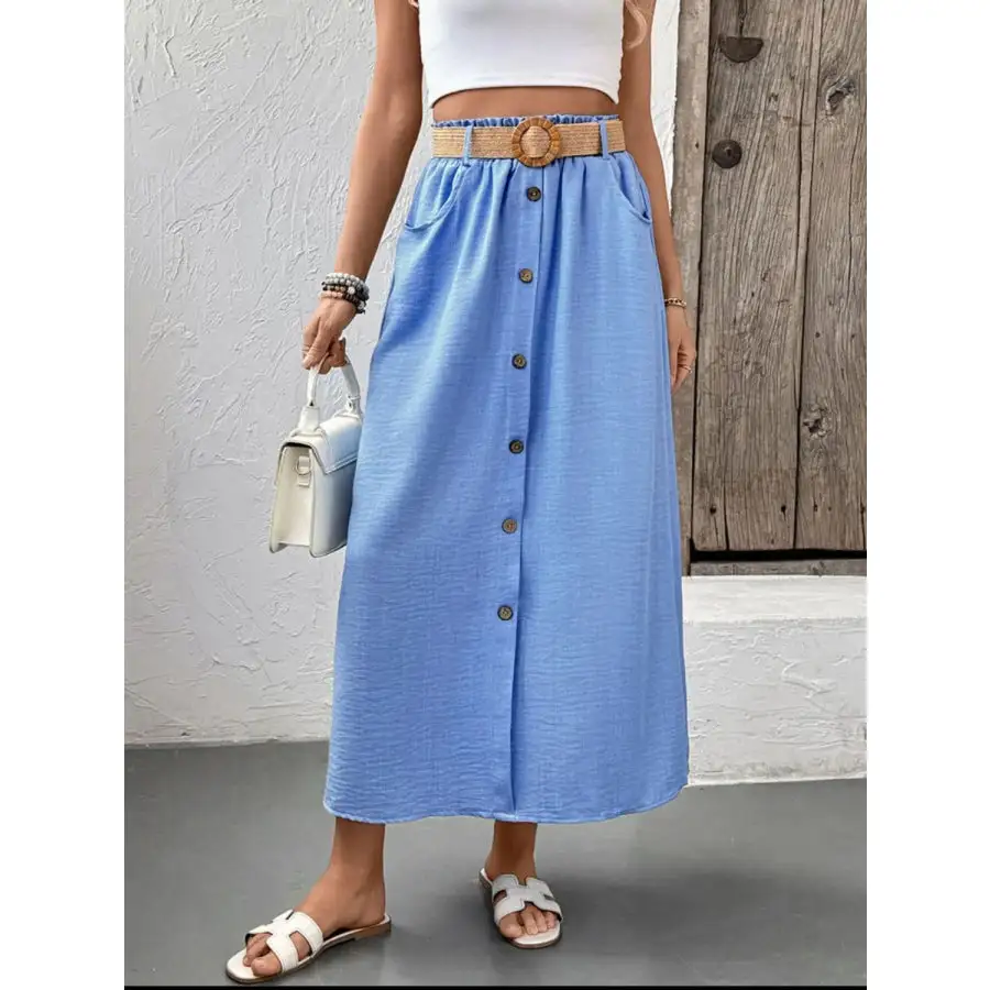 Decor Button Front Midi Skirt
