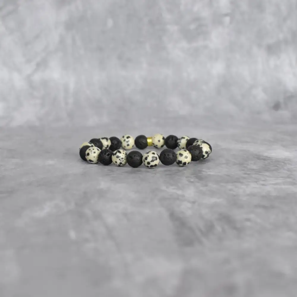 Lava-Accent Lava Dalmatian Stone Bead Bracelet