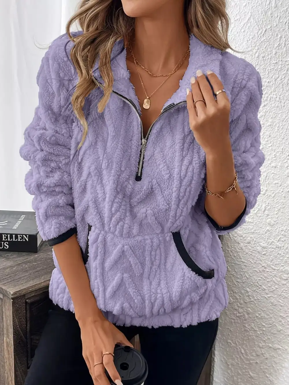 Fleece Half Zip Sweatshirt Plus Size