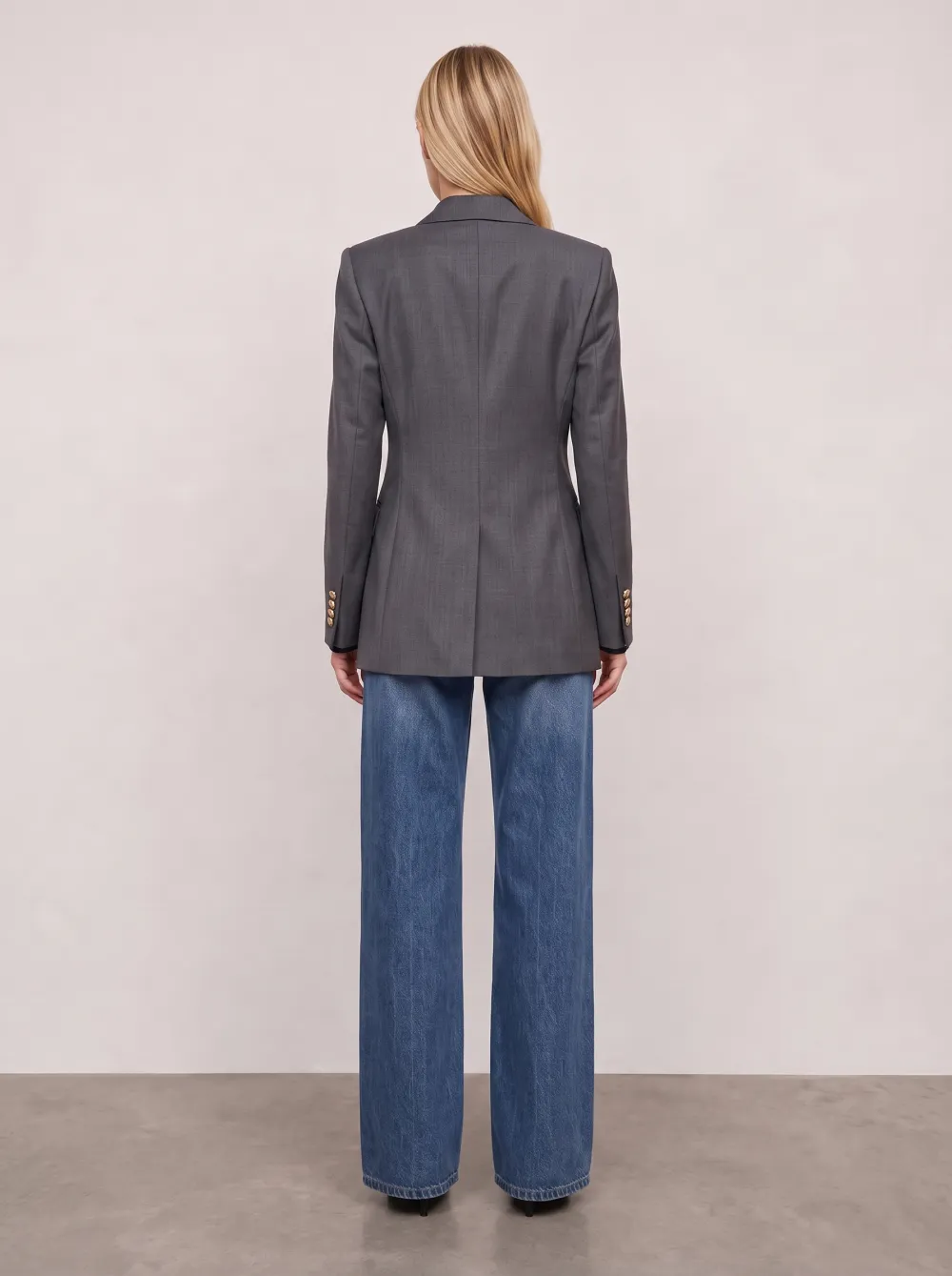 Women's Business Casual Grey Tailored Gold Button Blazer