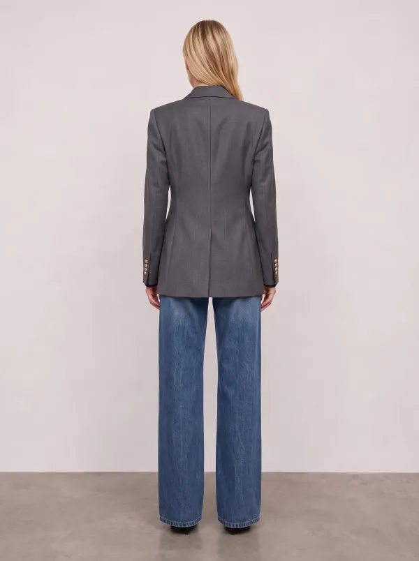 Women's Business Casual Grey Tailored Gold Button Blazer