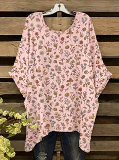 Rabbit Hedgehog Floral Women's Loose Printed T-Shirt