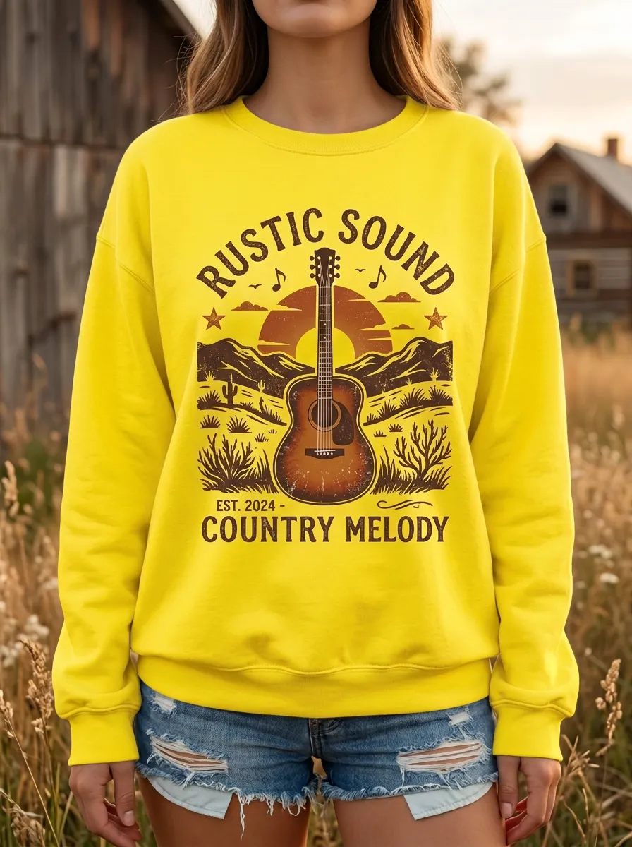 Rustic Guitar Women's Country Music Crew Neck Sweatshirt