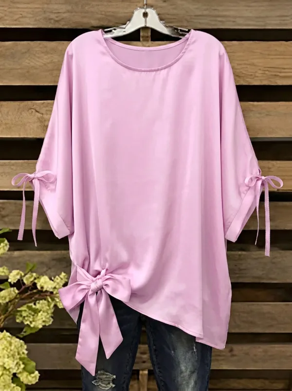 Women's Round Neck Bow-detail Elbow Sleeve Blouse