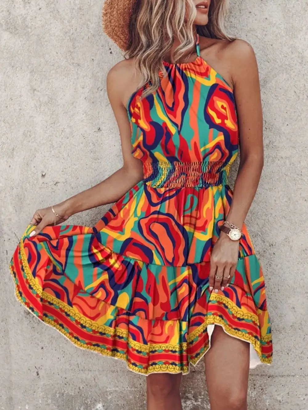 Paisley Print Halter Neck Mini Dress