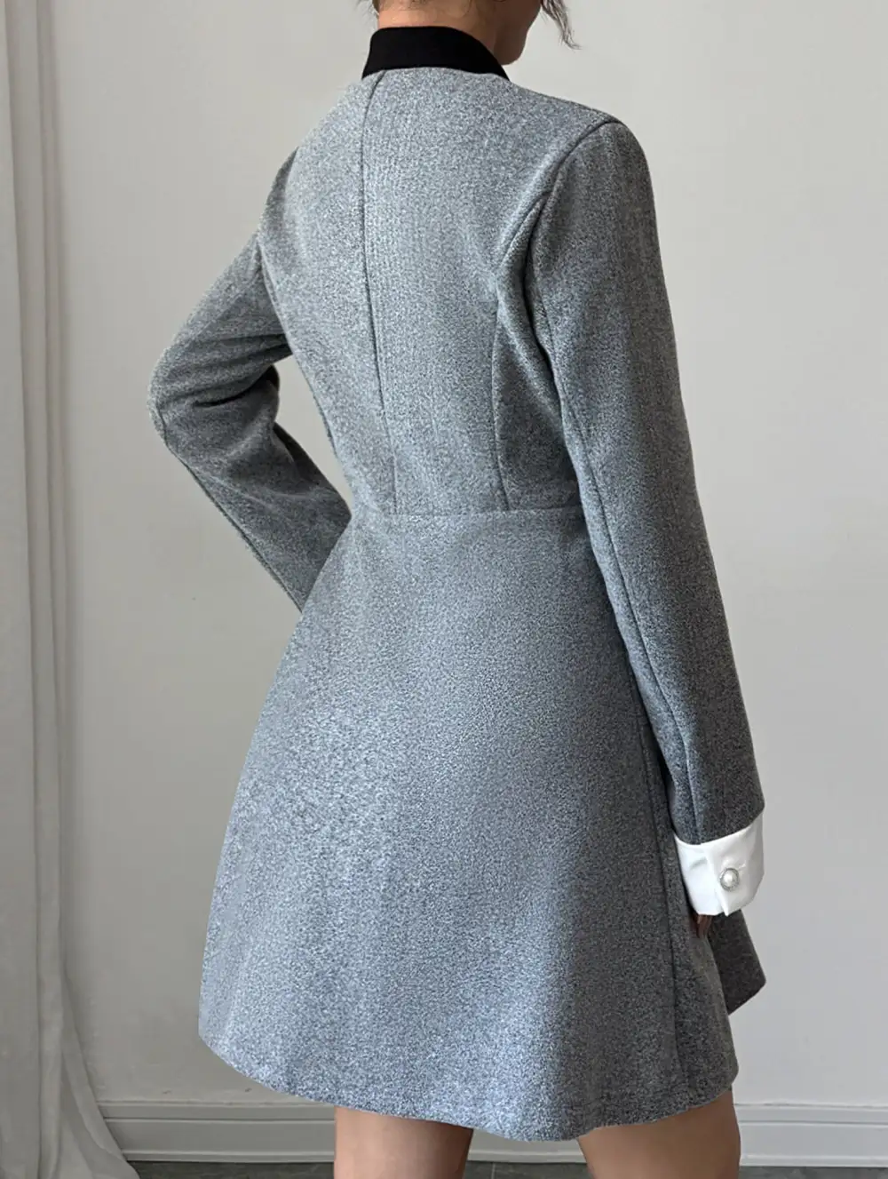 Contrast Collar Tweed Mini Dress