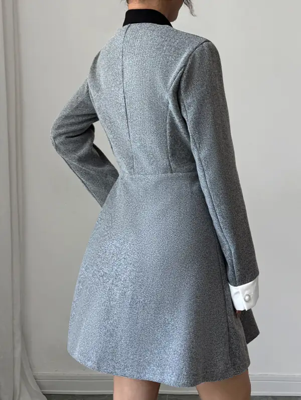 Contrast Collar Tweed Mini Dress