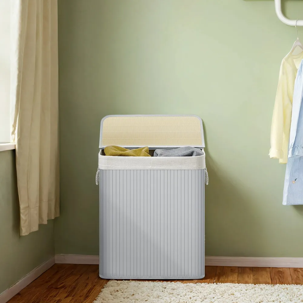 Everyday Removable Liner Divided Bamboo Laundry Storage Basket