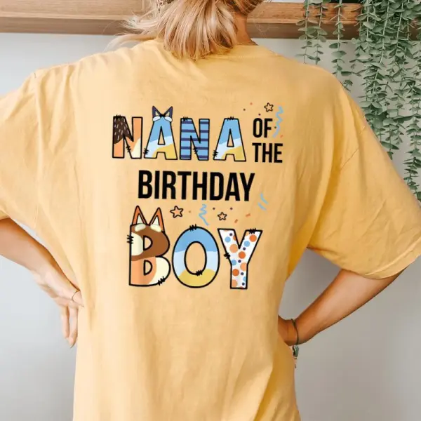 Nana Of The Birthday Boy Party Blue Dog Lover Matching Women's Oversized Comfort T-Shirt Back Print