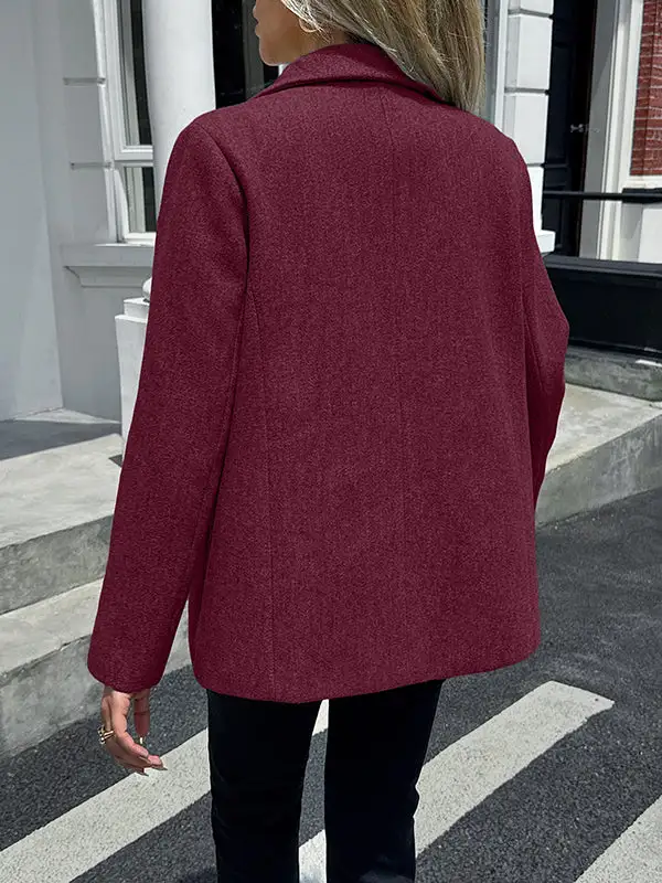 Long Sleeve Button Front Pocket Solid Color Notched Jacket