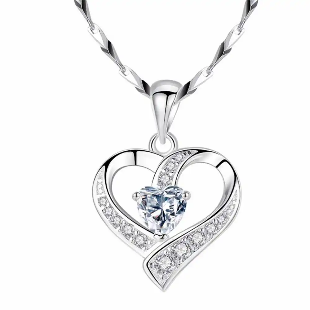 Women's Zirconia Embossed Heart Pendant Necklace