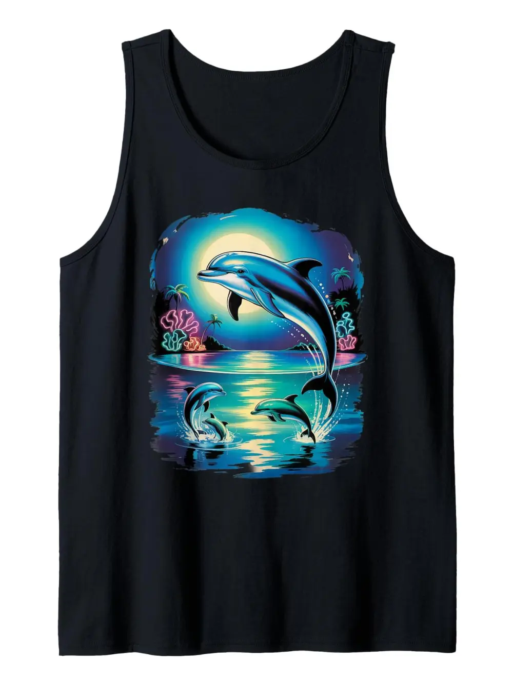 Dolphins In Ocean Sunset Print Tank Top