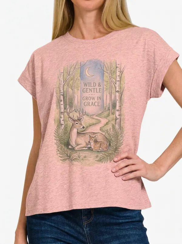 Women's Nature Lover Deer Forest Printed T-shirt