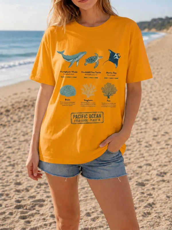 Women's Pacific Ocean Marine Life Field Guide Printed T-shirt