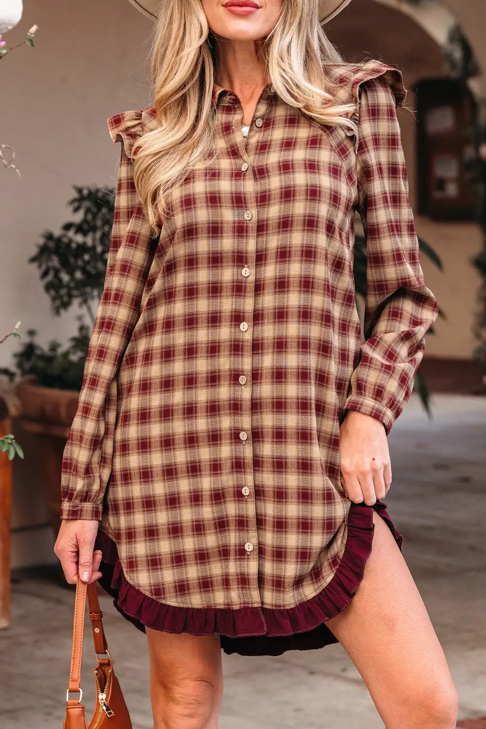 Gathered Detail Plaid Patchwork Ruffle Mini Dress