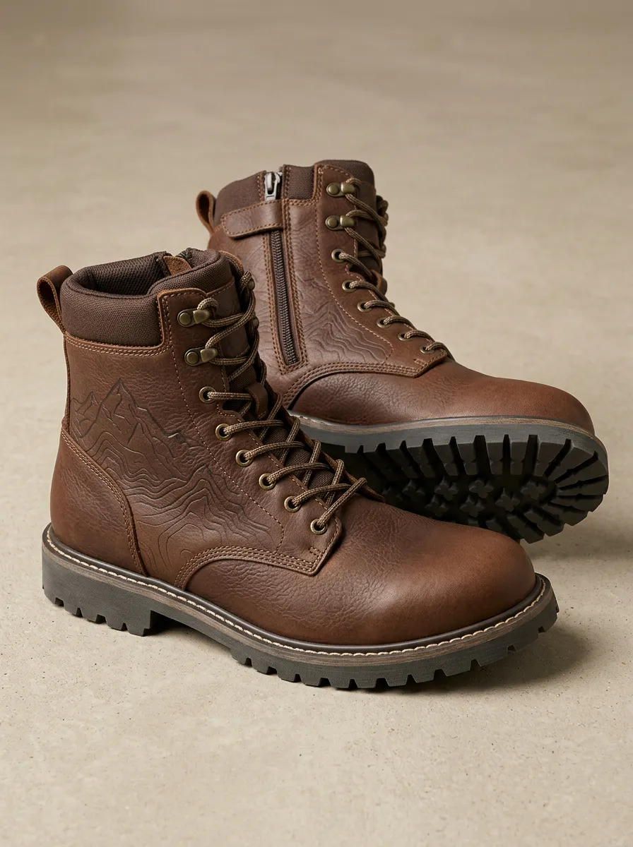 Unisex Outdoor Mountain Topographic Print Work Boots