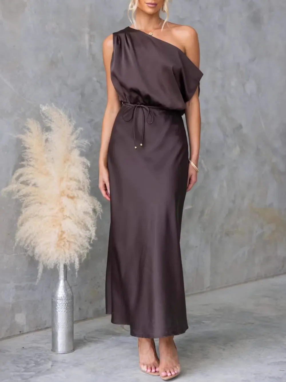Classic One-Shoulder Midi Dress