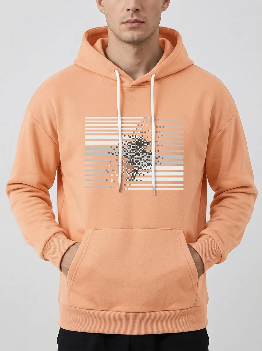 Men's Abstract Tech Glitch Pixel Print Hoodie
