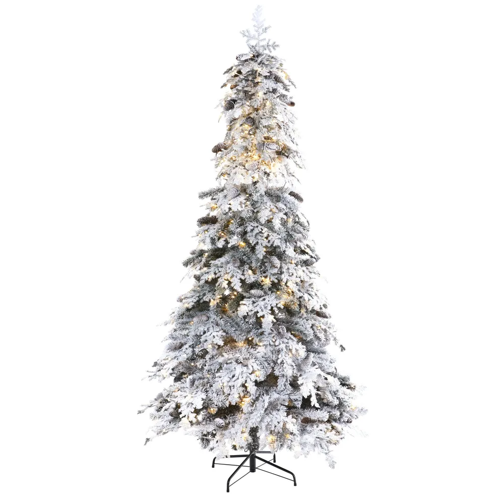Flocked Montana Down Swept Spruce Artificial Christmas Tree with Pinecones and LED Lights Botanical Accent