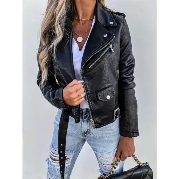 Full Size Zip Up Leather Motorcycle Biker Jacket Plus Size
