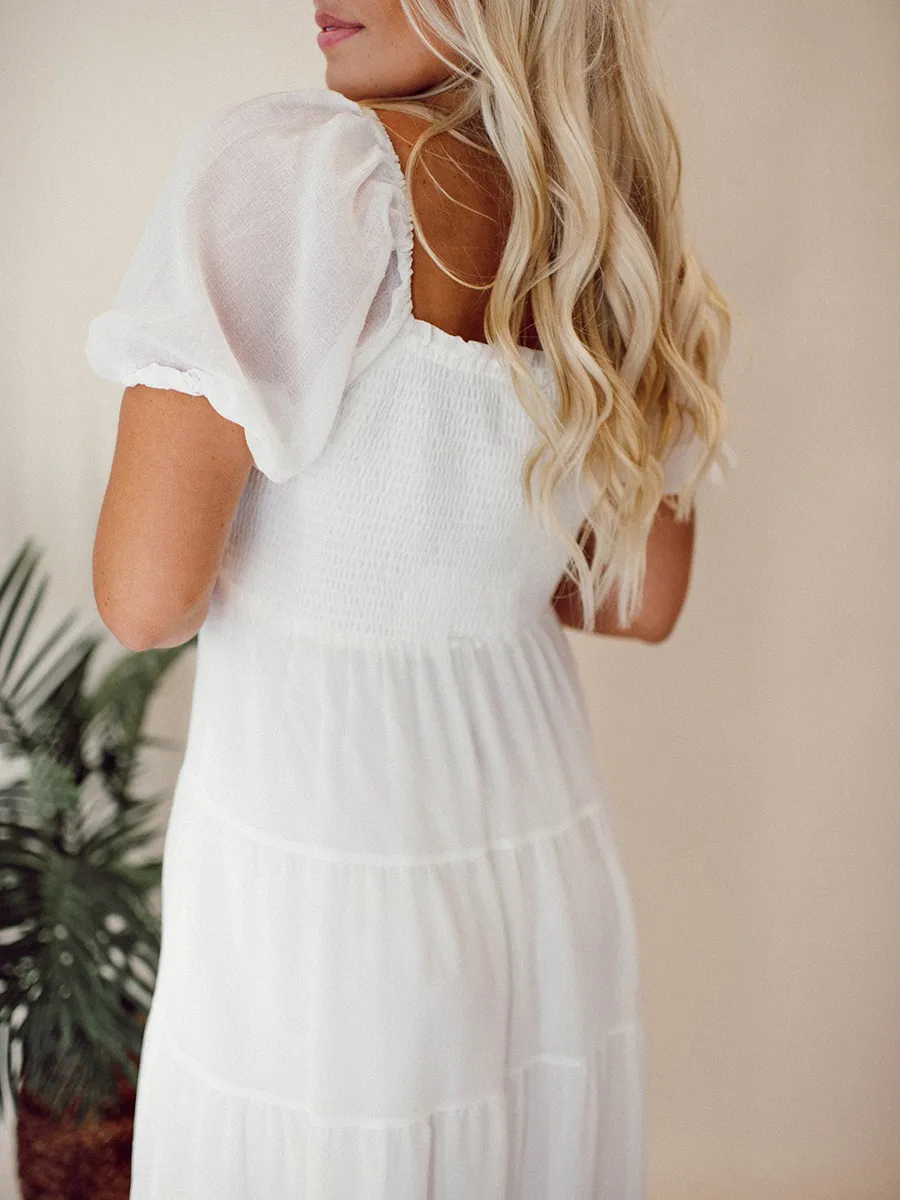 Square Neck Bubble Sleeve Layered Extra Dress