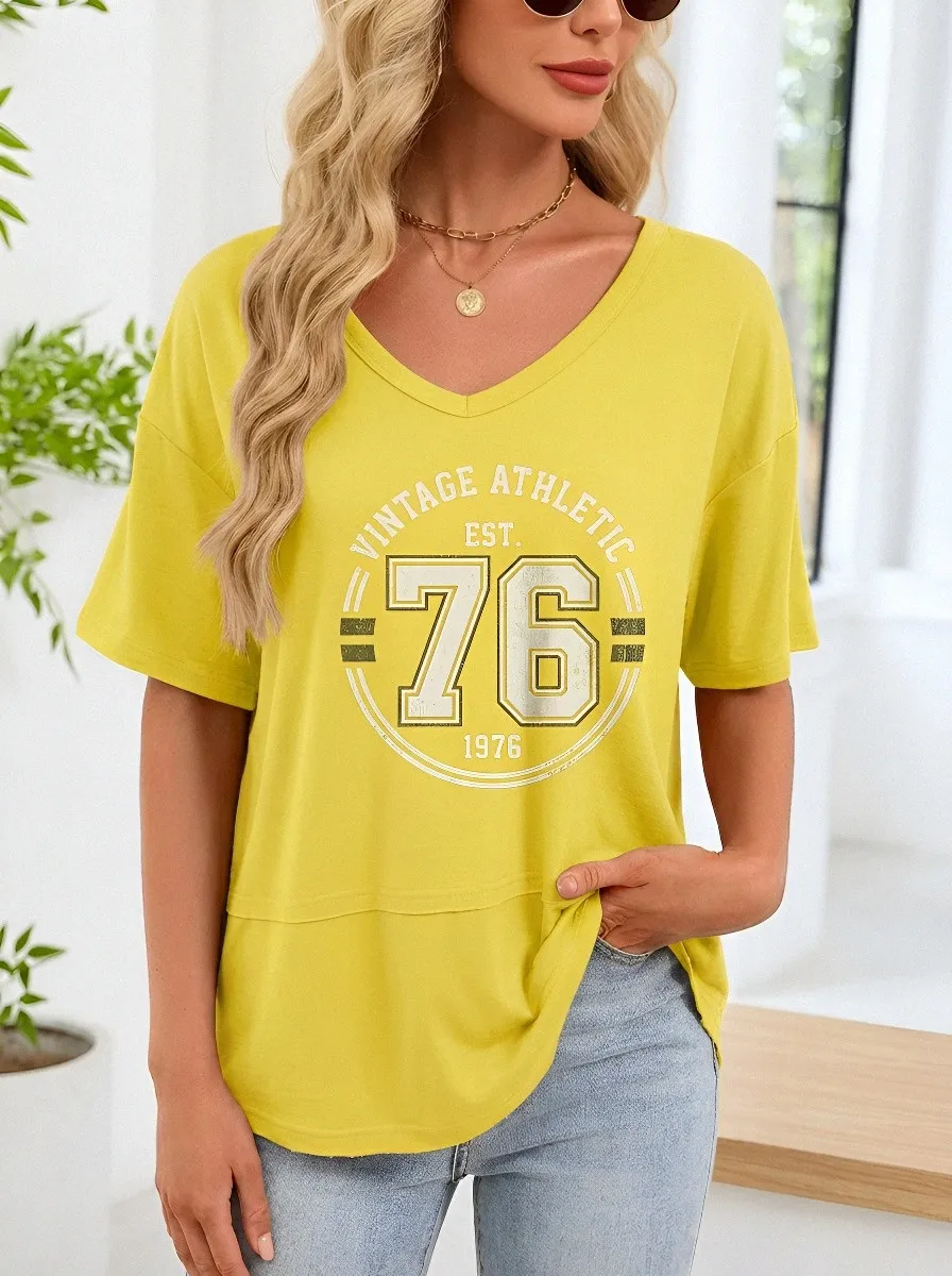 Women's Vintage Athletic 76 Number Graphic Printed T-shirt