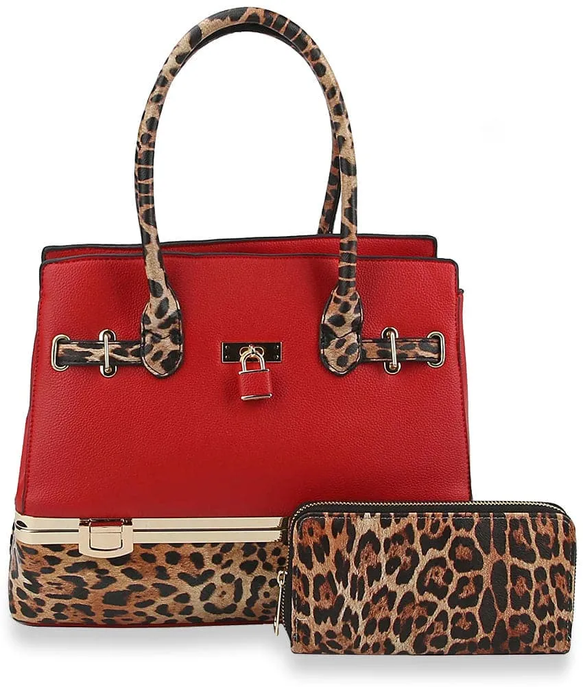 Pocketed Animal Print Graphic Print Faux Leather Tote Bag Set