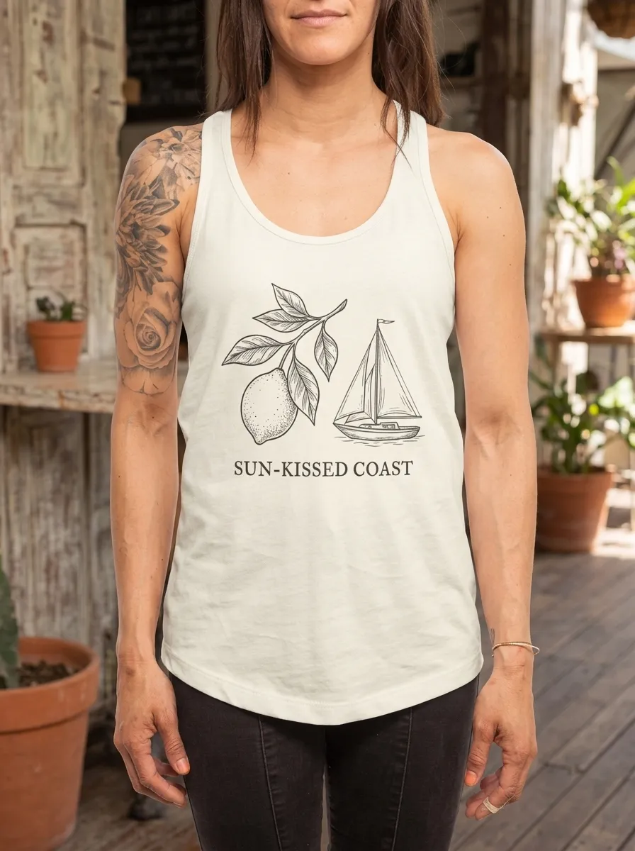 Women's Coastal Summer Lemon Sailboat Printed Tank Top