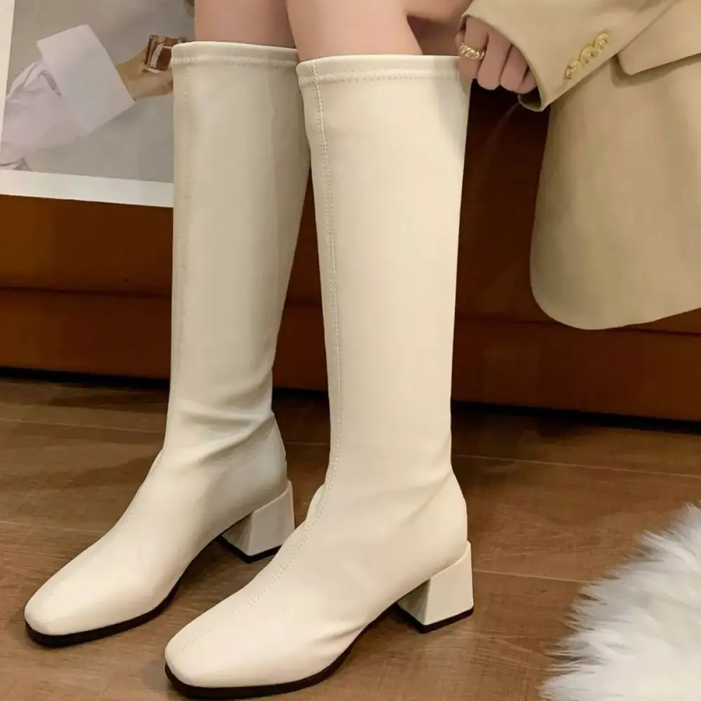 Classic Square Toe Block Heels Boots