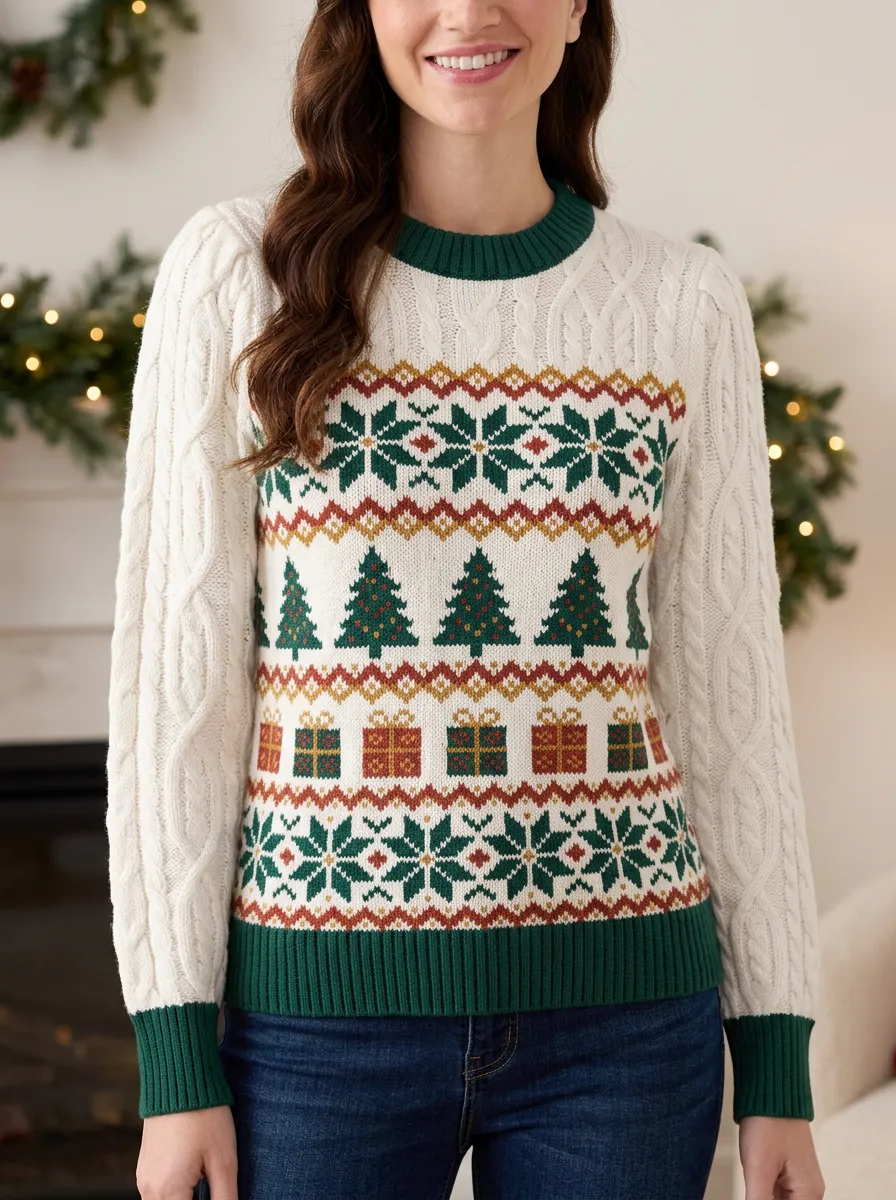 Christmas Holiday Tree Gift Pattern Knitted Sweater