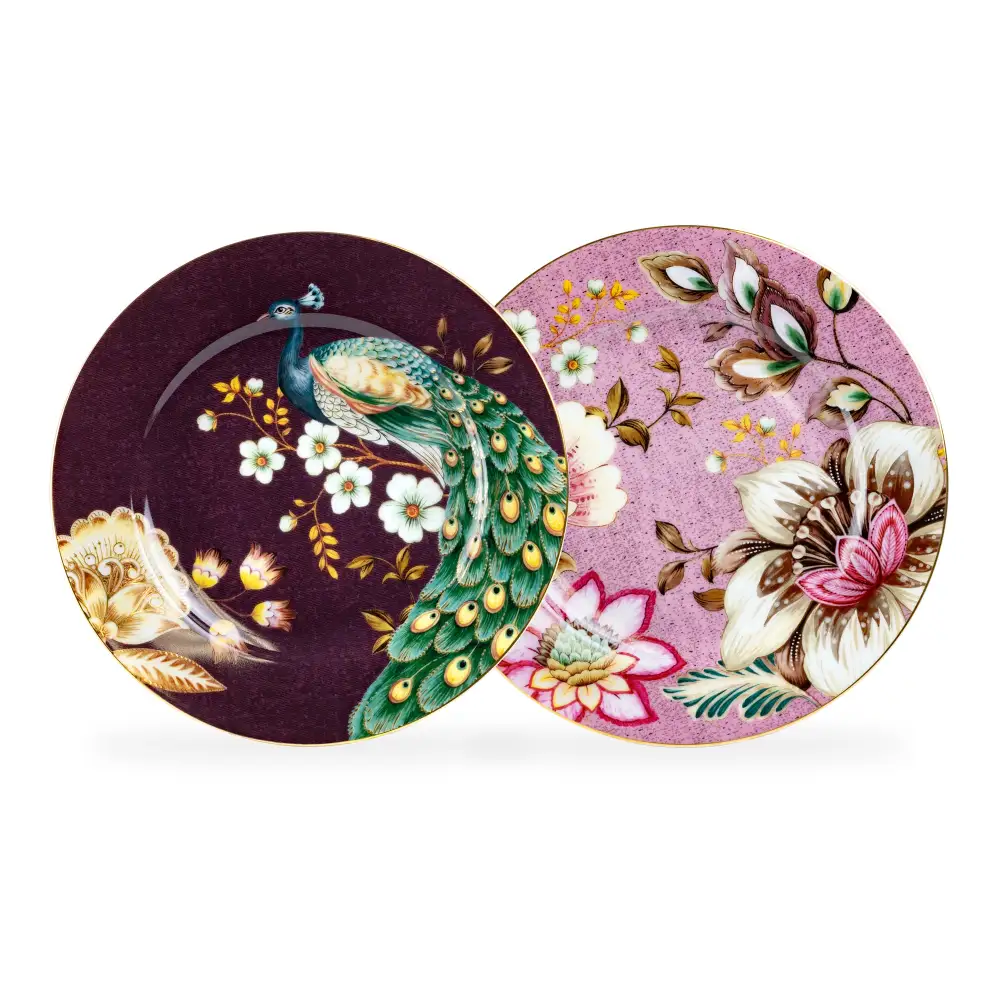 Classic Peacock Lotus Garden Porcelain Dessert Plate